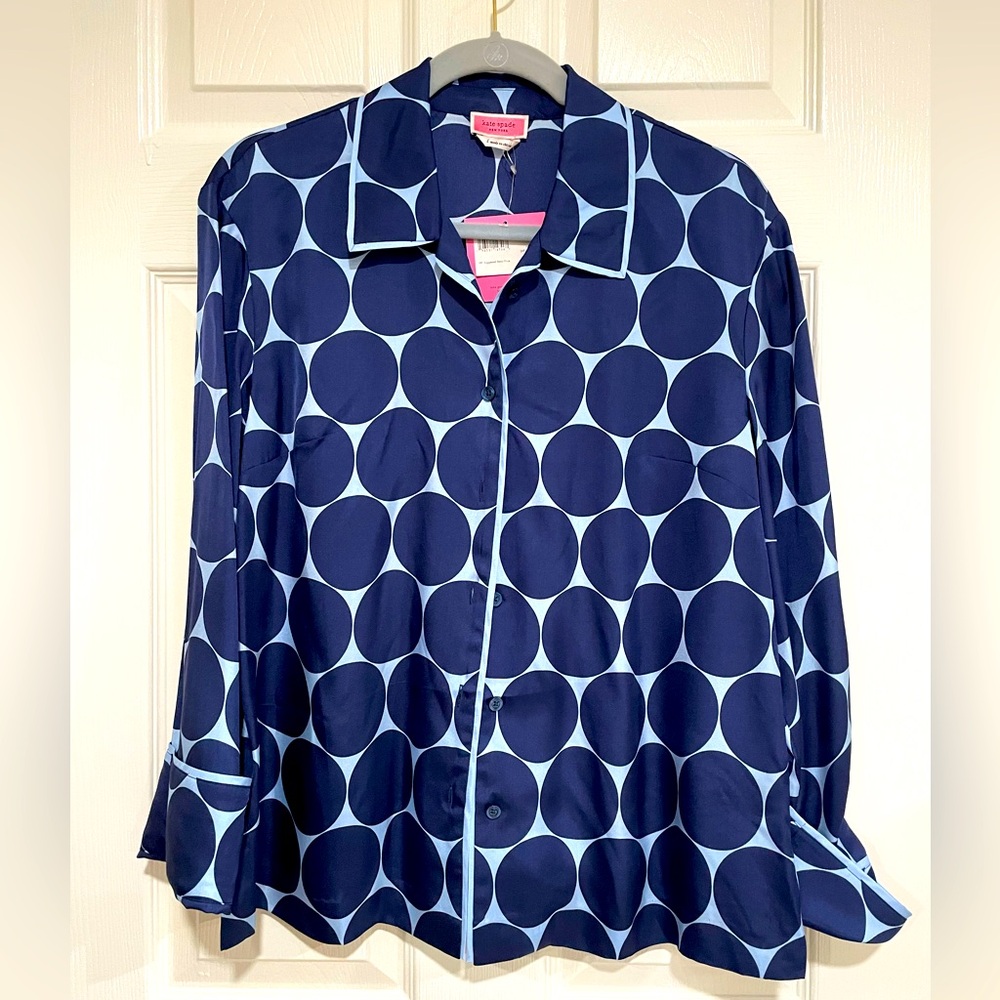 kate spade Navy Blue Polka Dot Long Sleeve Blouse